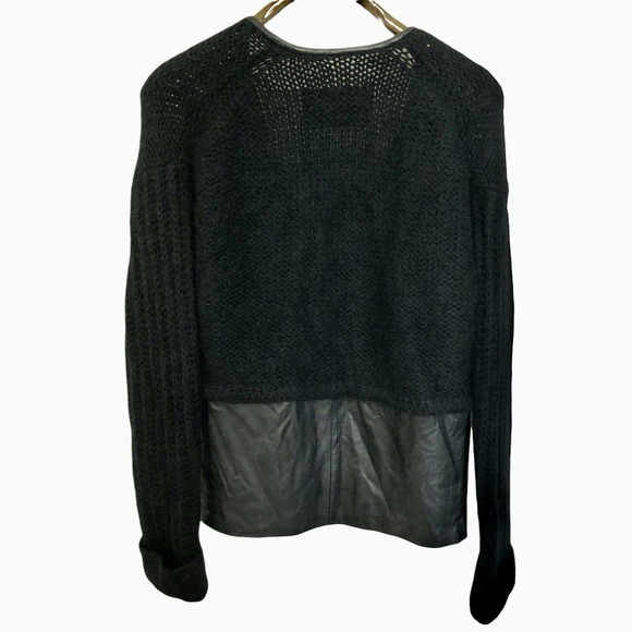 Malene Birger Mohair Sweater Black Faux Leather Trim Zip Front Cardigan - Picture 7 of 10